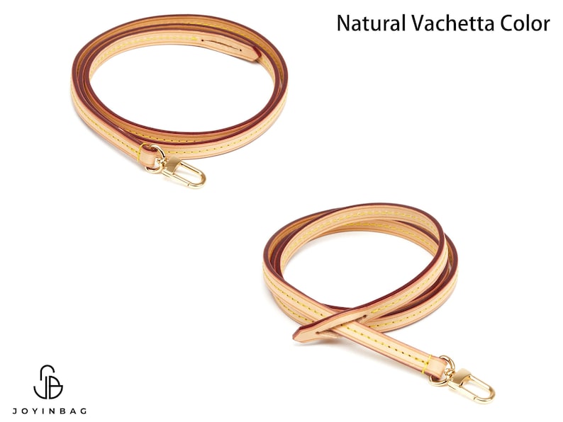 Vachetta Bag Strap, Real Leather Replacement Strap for Designer Purse, Fine Leather Strap with Stitching & Pull-Through Attachment Tab Natural Vachetta
