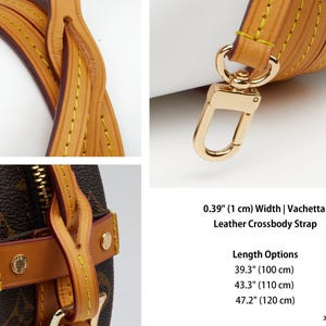 Vachetta Bag Strap, Real Leather Replacement Strap for Designer Purse, Fine Leather Strap with Stitching & Pull-Through Attachment Tab image 2
