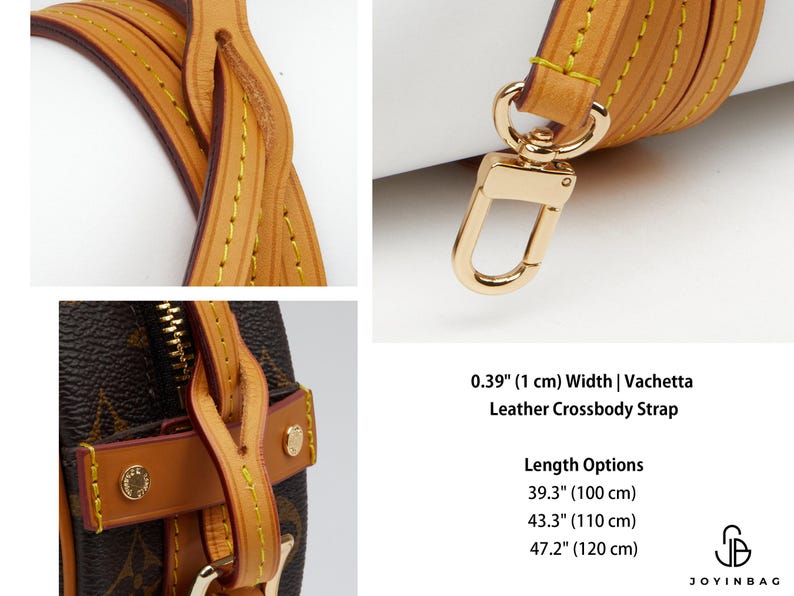 Vachetta Bag Strap, Real Leather Replacement Strap for Designer Purse, Fine Leather Strap with Stitching & Pull-Through Attachment Tab image 2