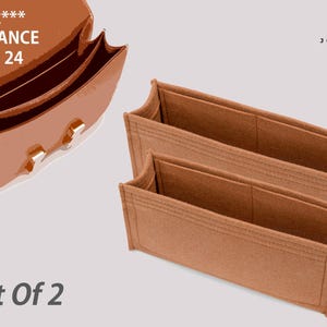 May include: A set of two rectangular brown felt bag organizers with open tops and stitched seams. The image includes text reading HER*** COSTANCE 18 - 24, Set Of 2, and the logo JOYINBAG. The organizers are designed to fit inside a brown handbag.