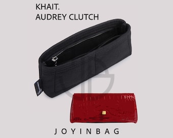 Audrey Clutch Bag Organizer Insert, 2mm Felt Purse Liner with Interior Zipper Pocket