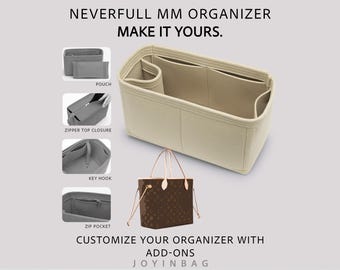 Neverfull MM Bag Organizer Insert, 2mm Felt with Customizable Add-On Options