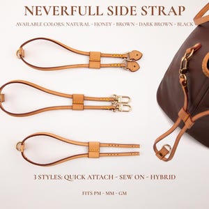 Neverfull Side Strap Replacement, Leather Replacement Straps, PM MM GM, Quick Attach or Sew-On
