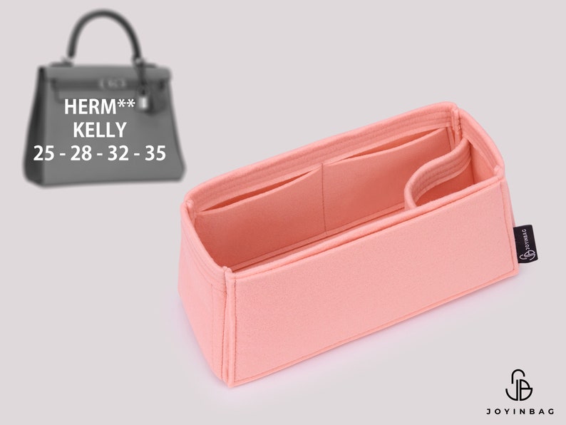 May include: A pink felt bag organizer with multiple compartments for a Herm&egrave;s Kelly bag. The organizer is designed to fit Kelly bags in sizes 25, 28, 32, and 35.