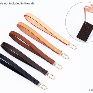 Correa de muñeca de piel vachetta color miel natural para pochette, carteras, bolsos de mano y bolsos de lujo