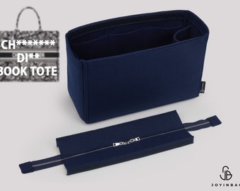 Book Tote Bag Organizer - Premium Felt Insert for Small, Medium & Large Book Tote - Zippered Top - Handbag, Purse Storage Solution
