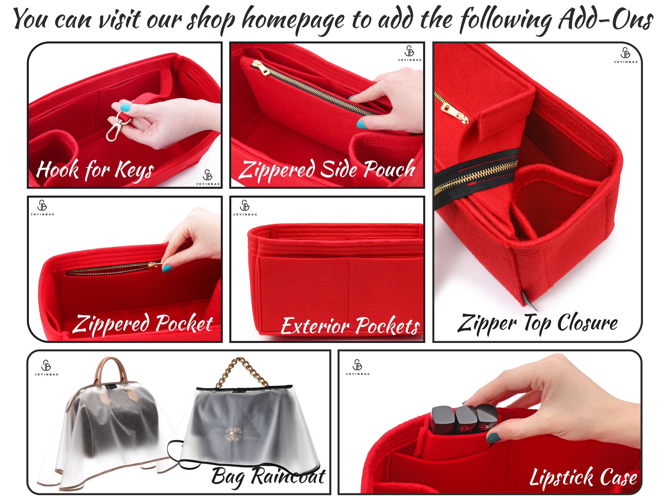 [Carmel Organizer] Felt Purse Insert with Middle Zip Pouch, Customized Tote  Organize, Bag in Handbag (Style B)