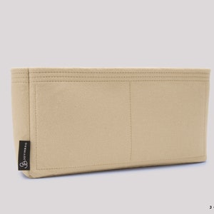 Op de afbeelding: Beige feltaschenorganizer met drie compartimenten en een Joyinbag-logo.