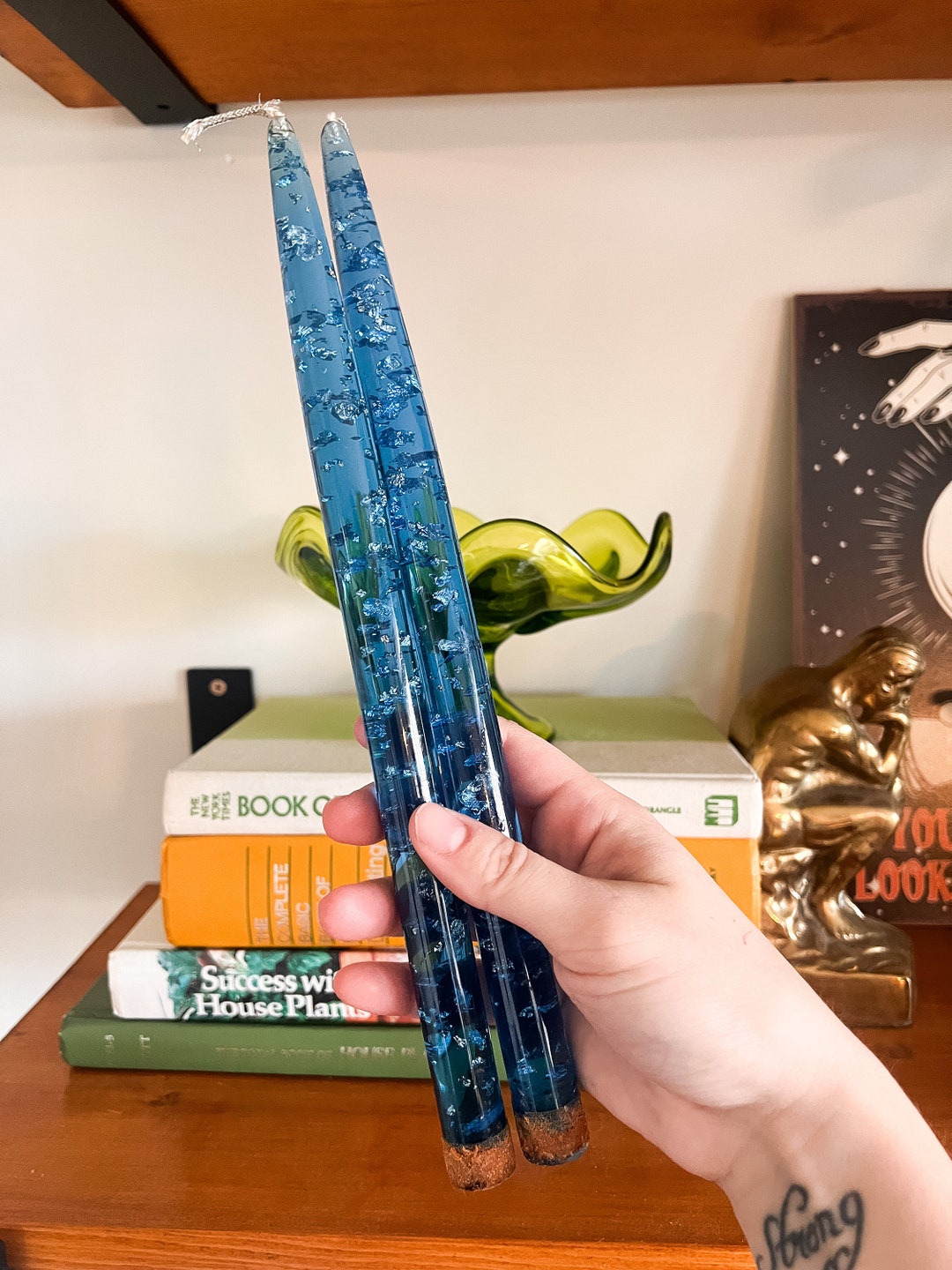 Vintage Lucite Blue Silver Speckled Candlesticks Etsy