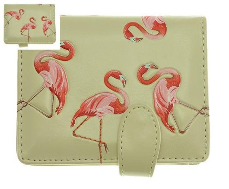 Cream Flamingo Wallet Small Leather Wallet Leather Biker Etsy