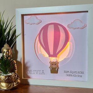 Its A Girl Personalised Hot Air Balloon Shadow Box