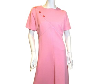 Midcentury Modern Asymmetrical Pink Fit Flare Dress-Large Barbie Core Bubble Gum Pink Midi Dress-Vintage Pink Scoop Neck A-line Dress Large