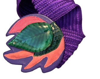 80s Waldorf Creations Belt: Retro Suede, Snakeskin & Lucite Leaf Buckle