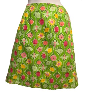 Vintage 90s Lilly Pulitzer Skirt/A-Maze-ing Skirt/Bees, Ladybugs,Flowers, Lemon Print/A-line/Preppy/Lined/Pink, Green, Yellow, Orange, White