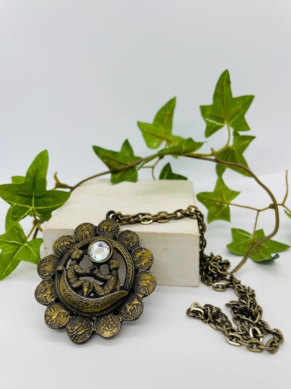 Retro Zodiac Astrology Pendant Necklace-Antique Br