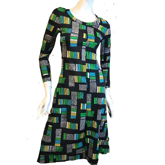 Geometric Color block 1970s Dress
