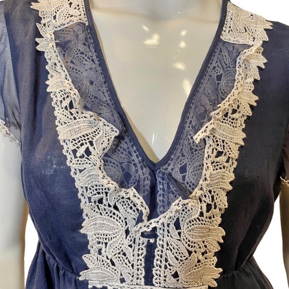 Crochet Lace Ruffle Flutter Sleeve Blue  Blouse-M… - image 7