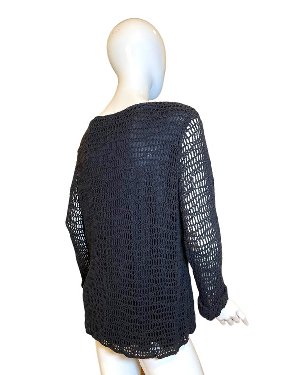 Crochet Black Knit Pullover Sweater/Bohemian Open… - image 2