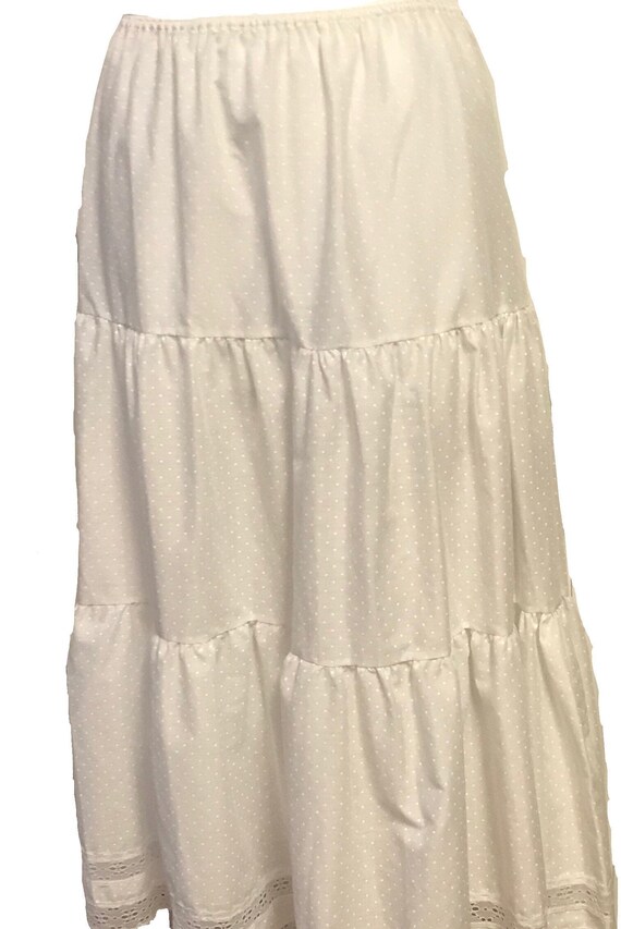 Vintage 1990s Swiss Polka Dotted White Maxi Skirt