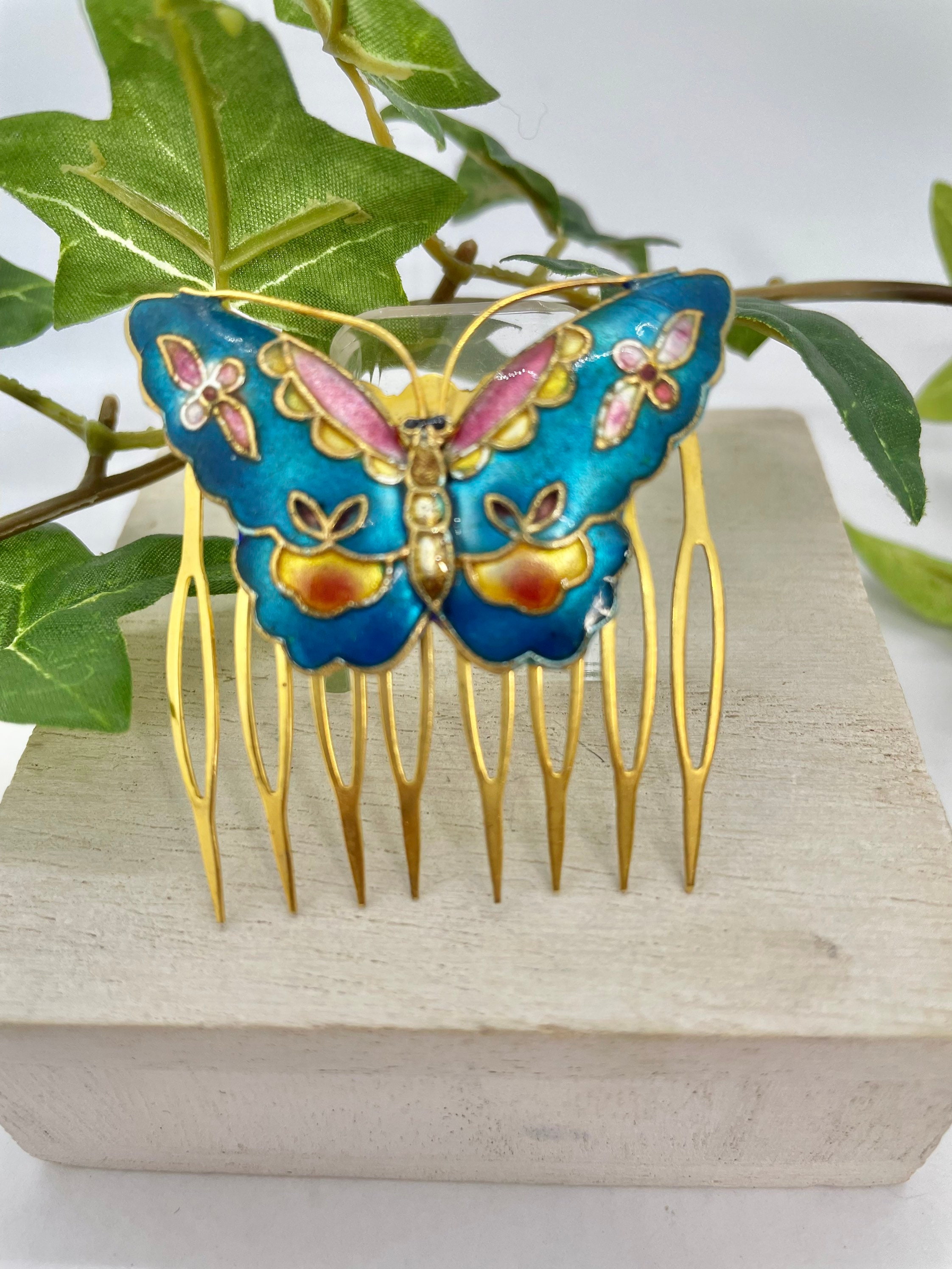 Vintage Cloisonné Butterfly Hair Combs Cloisonne Butterfly Hair Comb - Etsy main image 4