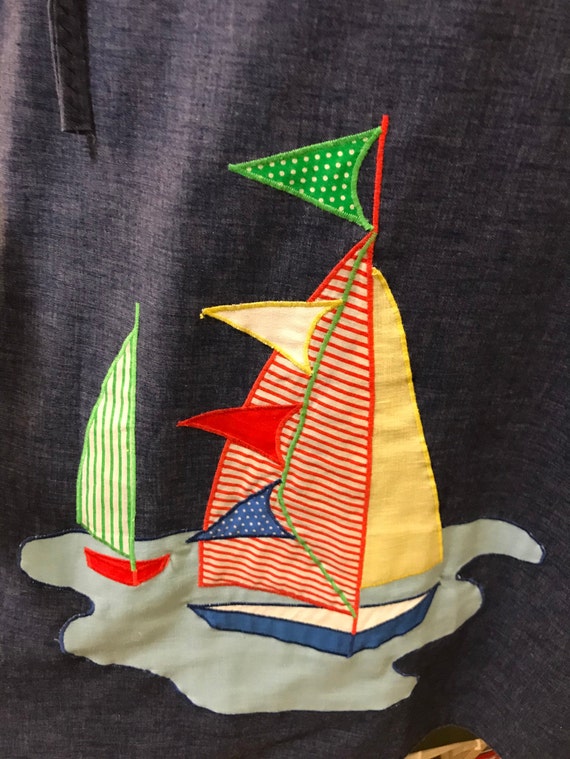Vintage 70s Jean Wrap Skirt/Nautical/Sailboat/Gin… - image 10