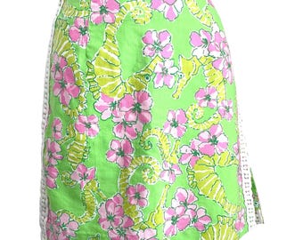 Lilly Pulitzer Floral Crochet Skirt Small-Retro Floral Seahorse Pink Green A-line Skirt/Small  Flower Crochet Pink Lilly Pulitzer Skirt
