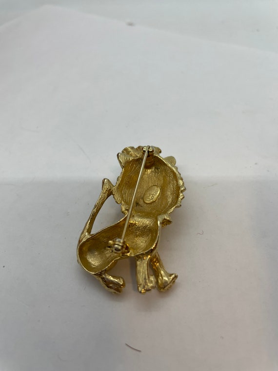 Retro Gold Crown Lion Pearl Hobe Brooch-Midcentur… - image 7