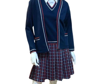 70s Plaid Knit Dress Set: Collegiate Style, Medium
