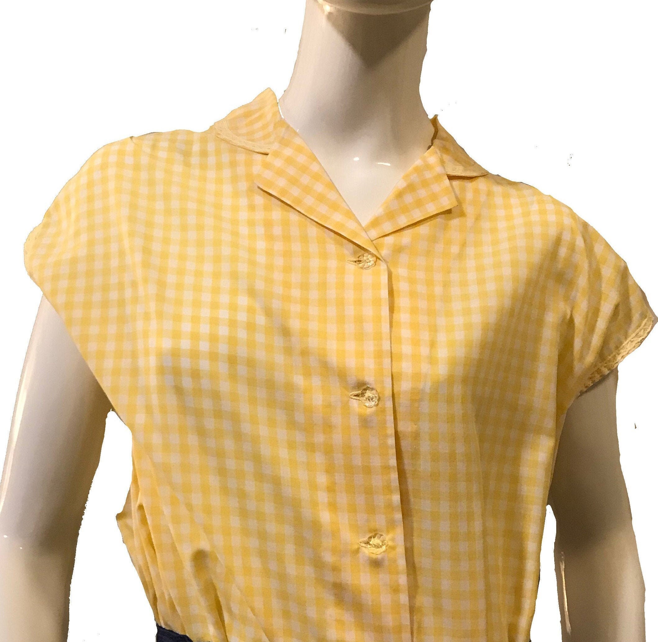 Vintage 1960s Gingham Yellow Blouse Lemon Yellow Gingham Etsy
