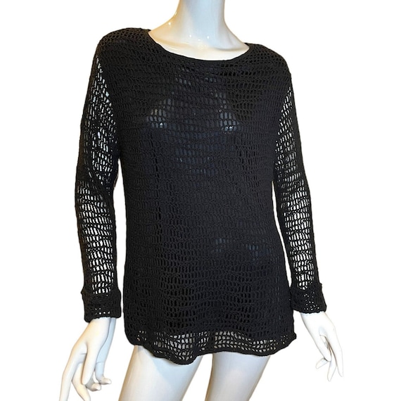 Crochet Black Knit Pullover Sweater/Bohemian Open… - image 1
