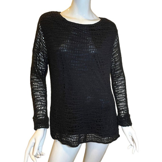 Crochet Black Knit Pullover Sweater/Bohemian Open… - image 1