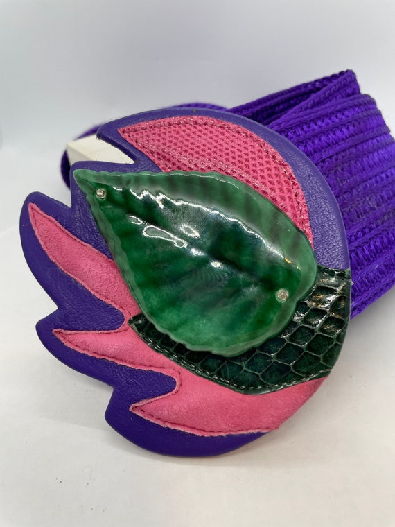 80s Waldorf Creations Belt: Retro Suede, Snakeskin & Lucite  display picture 1