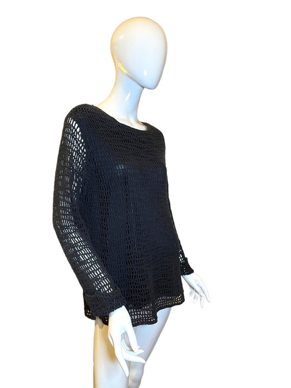 Crochet Black Knit Pullover Sweater/Bohemian Open… - image 3