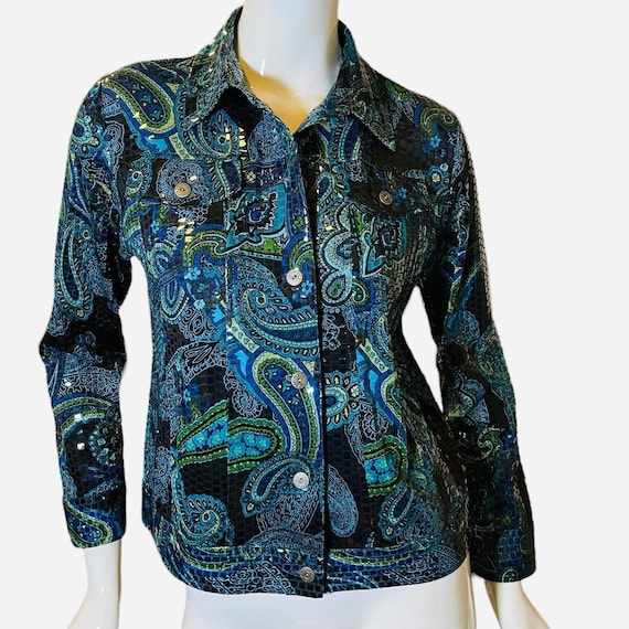 Retro Sequin Paisley Metallic Jacket Small- Sequin