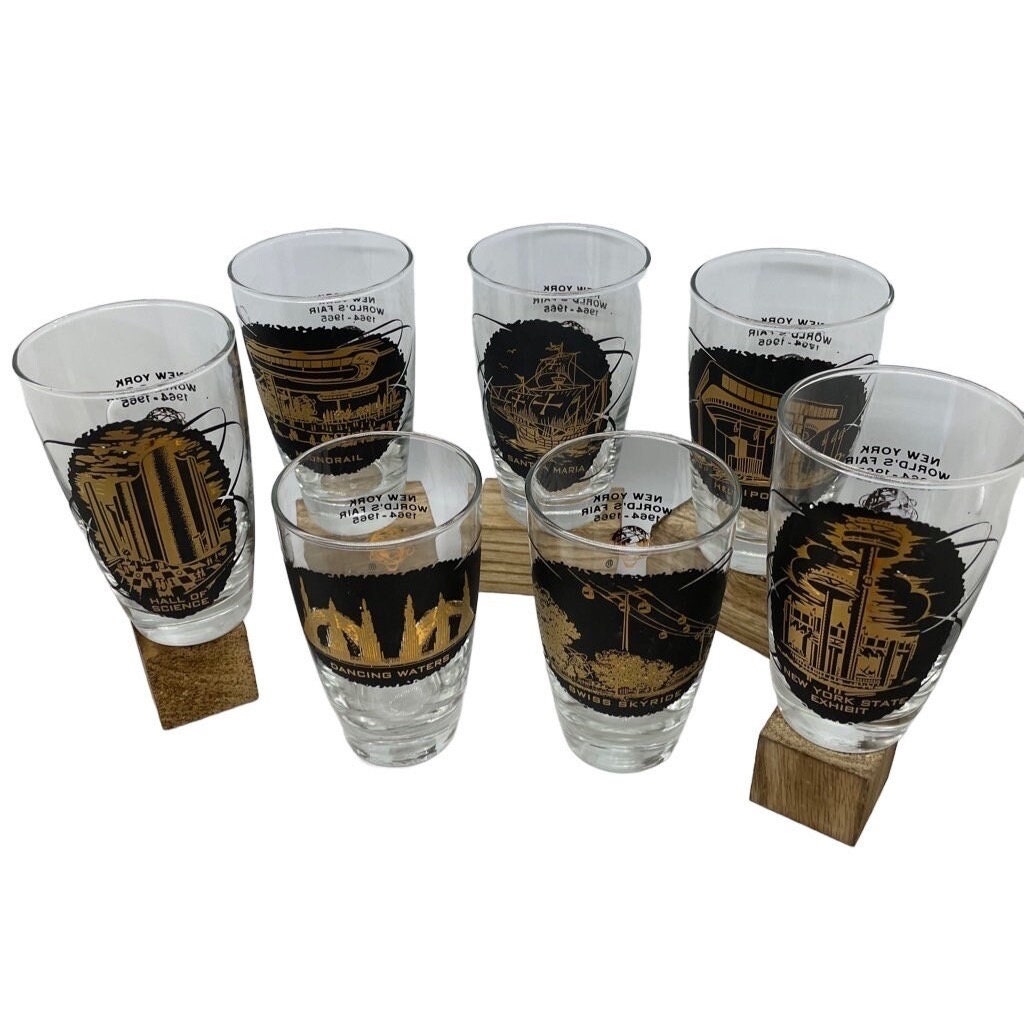 World's Fair Glasses Midcentury Modern-1964-1965 World's Fair Souvenir Barware Tumblers-Midcentury Atomic New York City World' Fair Barware