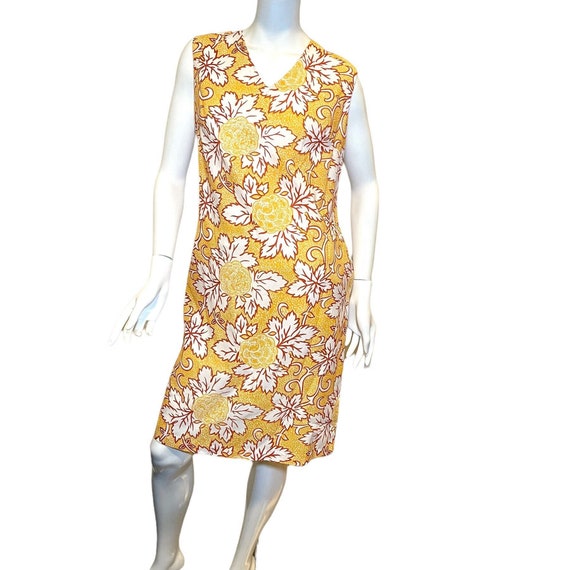 1970s Marigold Floral Sleeveless Dress/Vintage V … - image 1