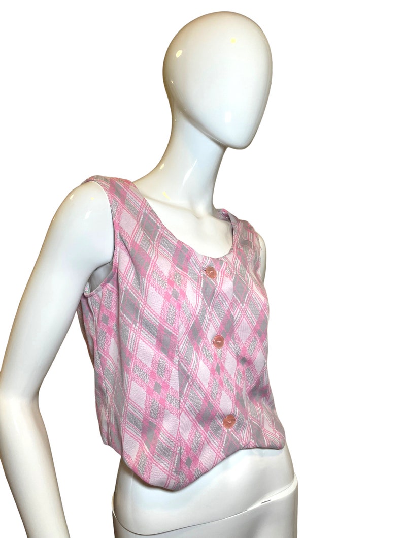 Argyle Pink Button Down Vest/pastel Plaid Sleeveless Button up Vest/multicolor Harlequin ...
