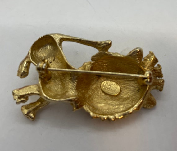 Retro Gold Crown Lion Pearl Hobe Brooch-Midcentur… - image 3