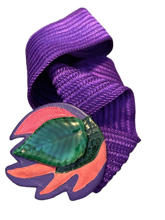 80s Waldorf Creations Belt: Retro Suede, Snakeskin & Lucite  display picture 2