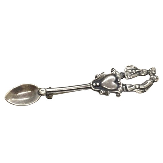 Retro Sterling Silver Heart Spoon Brooch-Sterling… - image 1