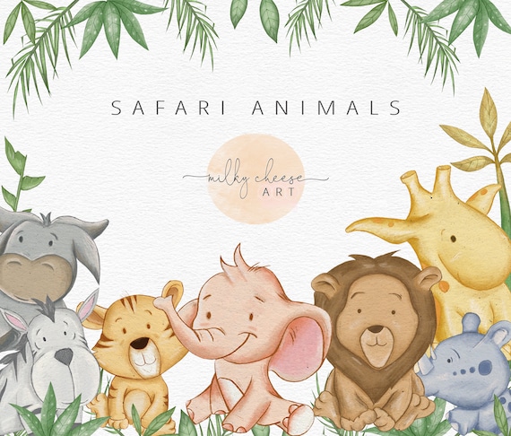 Elephant Jungle Safari Retro Clipart Baby Shower Kids Etsy