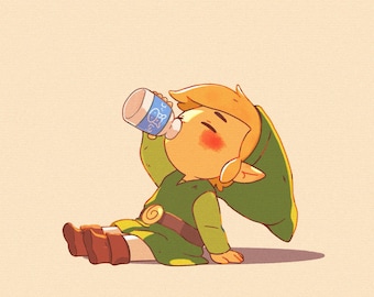 Link drinking LonLon Milk Art Print Postcard
