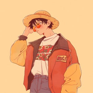 Postal con impresión artística de Luffy de moda