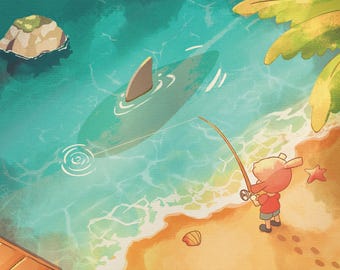 AC Fishing Art Print Postcard