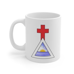 Hermetischer Orden der Goldenen Morgenröte Kreuz und Dreieck (mit anbrechender Sonne) Becher 11oz