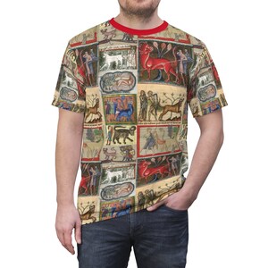 Medieval Goats Spraying Knights with Flaming Poo Unisex AOP Cut & Sew Tee