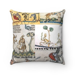 Medieval Killer Rabbits Faux Suede Square Pillow