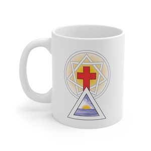Hermetischer Orden der Goldenen Morgenröte Kreuz & Dreieck (mit Heptagram Halo) Tasse 11oz