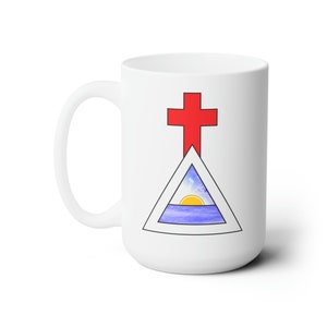 Hermetischer Orden der Goldenen Morgenröte Kreuz und Dreieck (mit dämmernder Sonne)Keramikbecher 15oz