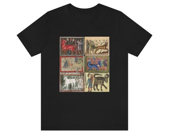 Medieval Goats Spraying Knights with Flaming Poo Unisex Jersey Short Sleeve Tee
